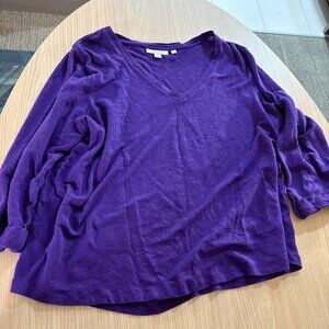Chico's V Neck Sweater Chicos Size 3 US Size XL Royal Purple Lightweight Linen